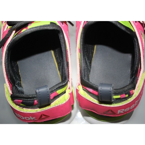 Women's Reebok Sneakers Multi-Color Sz 7 Adjustable Heel Pink Blk Yellow M48000 - Picture 5 of 7